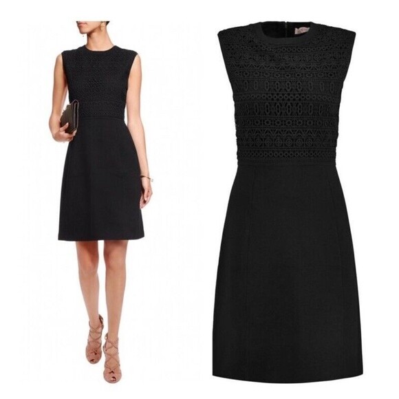 G30 Tory Burch Roberta Crochet Inset Knit Sweater Dress Career Work Sz 8 - Picture 1 of 8